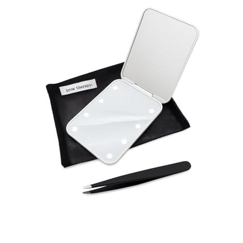 LED Lighted Compact Mirror & Tweezer Set ? 1x/3x Magnification, Battery Operated, Bright Light ? Stainless Steel Slant Tip Tweezer with Travel-Size 4x5 Mesh Zipper Bag