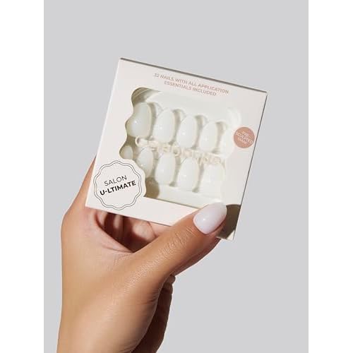 Press On Nails - Salon U-ltimate¢â | Sheer Milk, Extra Short Almond Nails, Reusable | 16 sizes - 32 Nails Kit with Glue and Sticky Tabs
