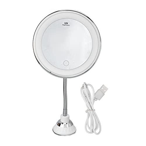 Zetiling 10x Magnification LED Makeup Mirror, Wall Mount, Round, 17.3"L x 6.9"W, Black Frame, Modern Style, Adjustable Brightness, Three Light Colors, Suction Cup Design