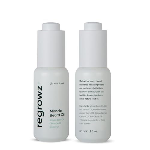 Regrowz Beard Growth Oil for Men 1 Fl Oz ? Natural Beard Moisturiser with Coconut and Jojoba Oil ? Soften, Nourish & Hydrate Dry, Itchy Beard ? Promote Thicker & Fuller Beard