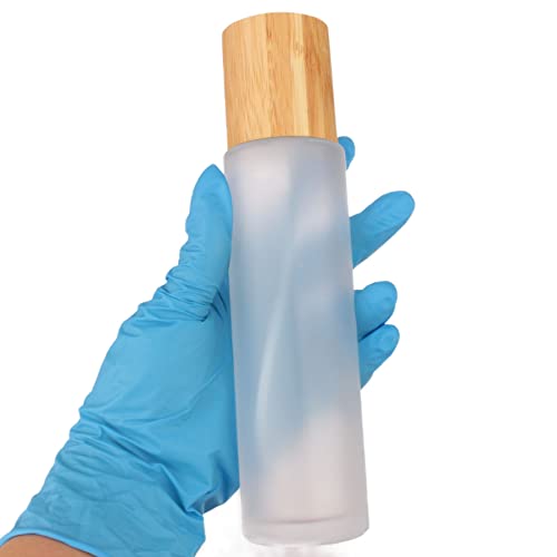 COSIDEA 4 pcs Empty5oz /150ml bamboo lid Frosted glass spray bottle with fine mist despenser head for liquid perfume toiletries containers, toner bottles