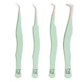 M LASH Eyelash Tweezers for Eyelash Extensions (Set of 4) - Professional Lash Extension Tweezers - Fiber Tip Lash Tweezers, Japanese Steel, Diamond Grip For Flawless Application (Green)