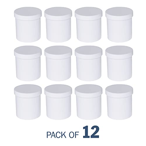 EZY DOSE Ointment Jar and Container, Screw on Cap, Leak-Proof Container for Creams and Balms, Durable Design, Ideal for DIY Skincare and Herbal Remedies, 16 oz Capacity, White (Pack of 12)