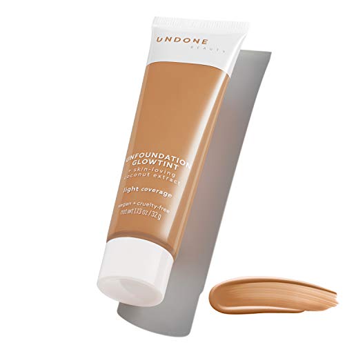 Undone Beauty Unfoundation Light Coverage Glow Tint Foundation with Coconut for Natural, Dewy Deep Neutral Glow - Enhances Face Shape, Cheeks, & Jawline - Toasted Almond Medium Dark