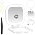 Travel Mirror with Light, 1x/30x Magnifying Mirror with 3 Color Lights and Adjustable Brightness, 4.5x3.9 inch Small Compact Hangable Hand Pocket 3 Way Mirrors, Comes with Tweezer