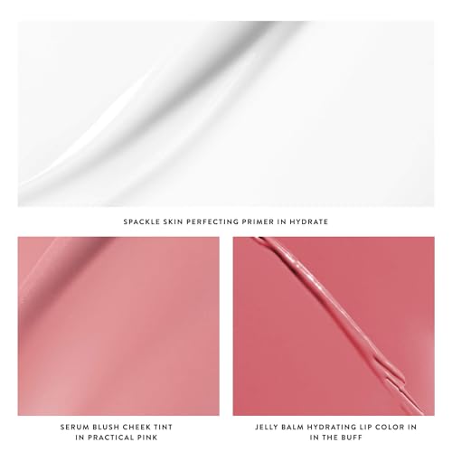 LAURA GELLER NEW YORK Hydration Heroes Kit: Spackle Primer, Hydrate + Jelly Balm Tinted Lip Balm, In the Buff + Serum Blush Cheek Tint (In the Buff Lip Balm + Practical Pink Blush)
