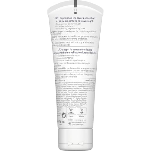 lavera Good Night 2in1 Hand Cream and Mask - natural cosmetics - vegan - certified - grape & shea butter - 2.5 Fl Oz
