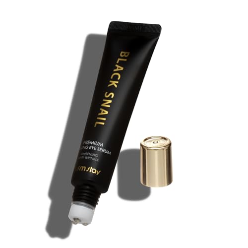 Farmstay Black Snail Premium Rolling Eye Serum - Eye Serum for Dark Circles and Puffiness - Snail Mucin for Improved Collagen Production - 0.84 oz