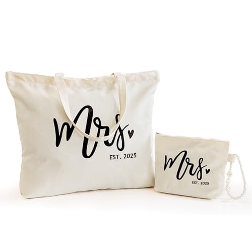 Lutto Canvas Bag with Zip Pocke - Wedding Engagement Bachelorette Birthday Mothers Day Gifts for Women