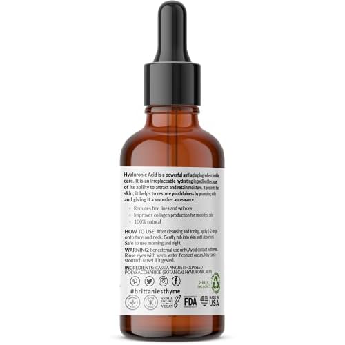Brittanie¡¯s Beauty Pure 100% Hyaluronic Acid Serum ? Intense Hydration & Plumping Formula | Anti-Aging Serum for Fine Lines & Wrinkles | Deep Moisture for Dry, Sensitive & Mature Skin | Made in USA