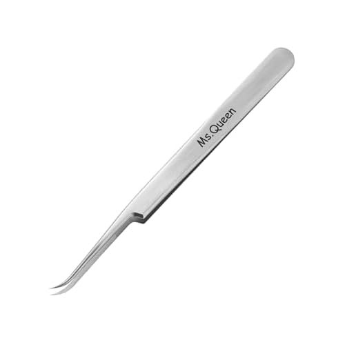 Ms.Queen Eyelash Extension Tweezers,Professional Curved Pointed Isolation Tweezers for Classic Individual Volume Mink Lash Extensions