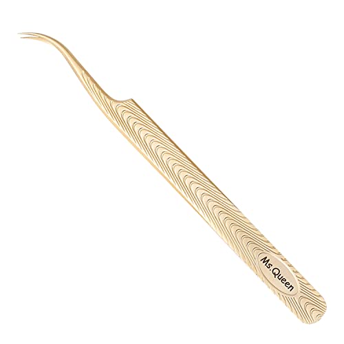 Ms.Queen Lash Tweezers for Eyelash Extension-Professional Lashing Tweezers for Mega Volume Mink Eyelashes Extensions Applying,Curved