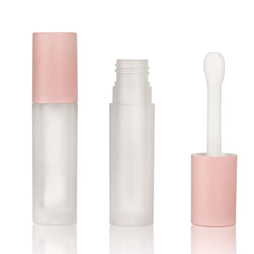COSIDEA 24 pcs Empty 5ml big brush lip gloss tube Pink round lipgloss tubes container with big doe foot wand cosmetic packing containers