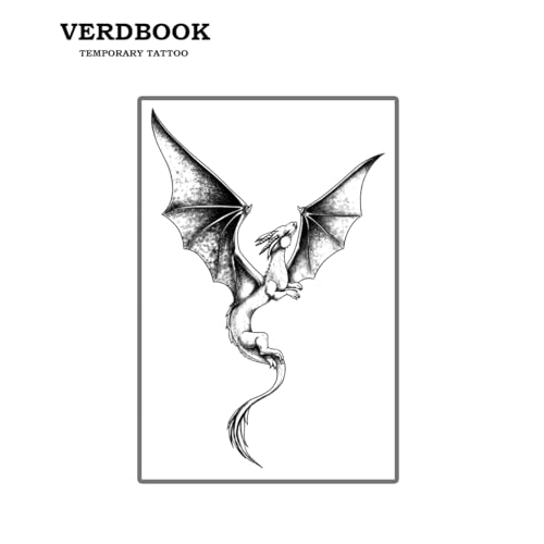 Waterproof Temporary Tattoos: 2-Sheet Tattoo Kit with Realistic Body Stickers, Semi-Permanent Tattoos for Adults Lasting 7-15 Days ? Safe for Men & Women, Winged Dragon Pose Pattern