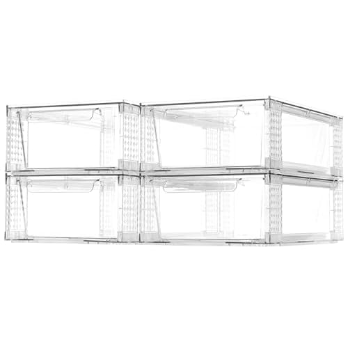 4 Pack Clear Stackable Storage Drawers, 3.95" H Easily Assemble Acrylic Organizer Bins - Multi-Use for Make up, Closet, Pantry, Bathroom, Medicine, Kitchen Cabinet & Undersink Organization