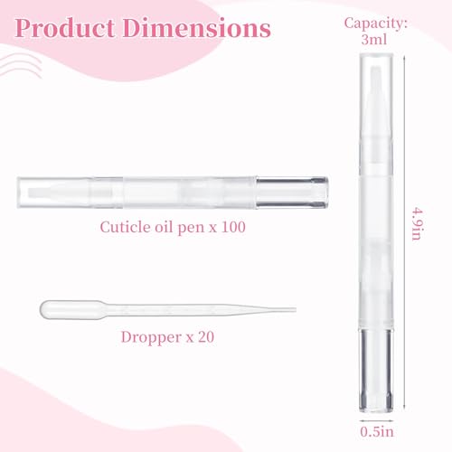 Homaisson 50 Pack 3ml Transparent Twist Pen with Pipettes, Empty Cuticle Oil Pen Refillable Nail Oil Pens with Brush Tip, Empty Cosmetic Lip Gloss Tubes, Clear Eyelash Growth Liquid Containers
