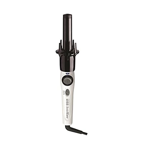 KISS Instawave Deluxe Automatic Rotating Curling Iron, Self-Spinning, Ceramic Ionic Technology, Tangle Prevention, 2-Way Rotation, Dual Heat Settings up to 420¡ÆF, 1¡± Curling Wand, Black & White
