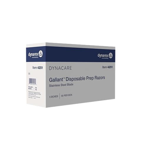 Dynarex Gallant Disposable Prep Razors, Used before ECG and other Procedures, Disposable Razors with Open Design, Ergonomic Surgical Prep Razors, 1 Box of 50 Razors