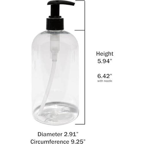 16 oz Empty Refillable Plastic Pump Bottles Dispenser for Thick Products 6 Pk, PET BPA Free, Refillable Shampoo Lotion Soap Labels USA (Purple, White Lotion Pumps, Floral Labels)