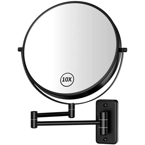 Gospire 9" Large Size Wall Mount Magnifying Mirror, 1X/10X Magnification Double-Sided, 360¡Æ Swivel Extendable Cosmetic Vanity Round Shaving Bathroom Mirror for Men and Women