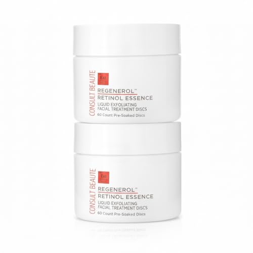 Consult Beaute - Regenerol - Retinol Exfoliating Facial Treatment Pads - Micro Exfoliation for Face - Smoother, Glowing Skin - 60 Disposable Wipes (2Pack)