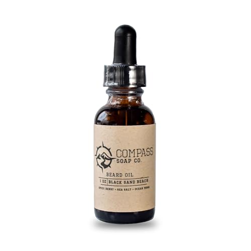 Compass Soap's Black Sand Beach - Natural Beard Oil for Men | Beard Oil for Nourishment and Hydration | Infused with Spicy Berry, Sea Salt & Ocean Moss | Best Beard Growth Oil for Men | 1 fl. oz.