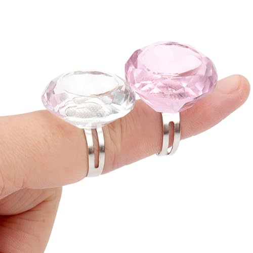 2PCS Crystal Eyelash Glue Ring Holder Eyelash Glue Extension Rings Eyelash Nail Art Pigment Glue Ring Tray Eyelash Cosmetic Beauty Tool Accessories(Pink,Clear)