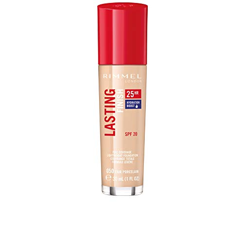 Rimmel London Lasting Finish 25HR - 50 Fair Porcelain - Foundation, 25-Hour Wear, Full Coverage, Waterproof, 1oz
