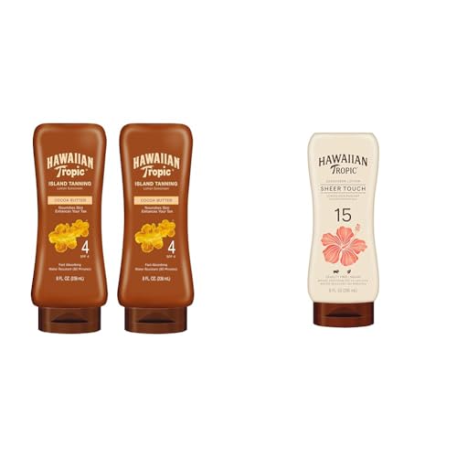 Hawaiian Tropic Island Tanning SPF 4 & Sheer Touch Ultra Radiance SPF 15 Sunscreen Lotions, 8oz Twin Pack