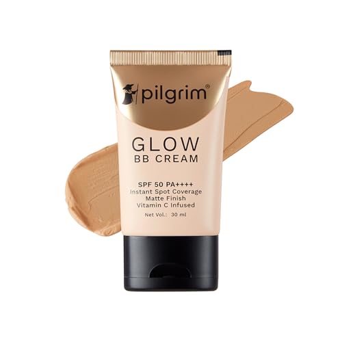 Pilgrim Beige Glow BB Cream SPF 50 PA++++ with Vitamin C | Medium Skin Tone | Lightweight Matte Makeup for Daily Wear, Sheer Coverage & Smooth Finish | 1.01 Fl Oz (30ml)