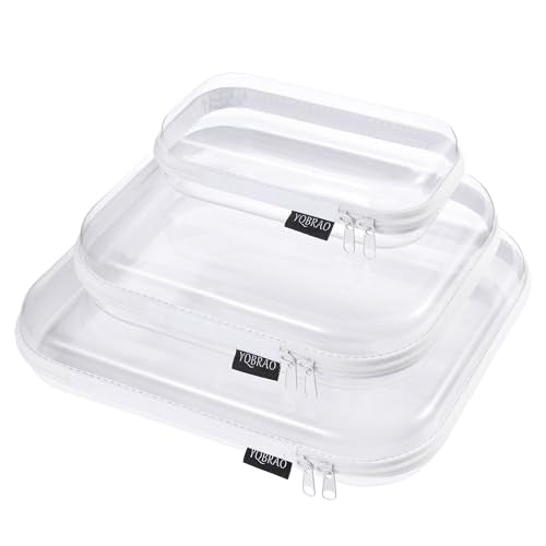 Hard Sided Clear Zipper Case for Storage- Professional-Grade Plastic Clear Zipper Pencil Case,Toy Storage Bins, Toiletry Pouch, Travel Organizer, Cosmetic Bag£¨White,3 Pack, LMS£©