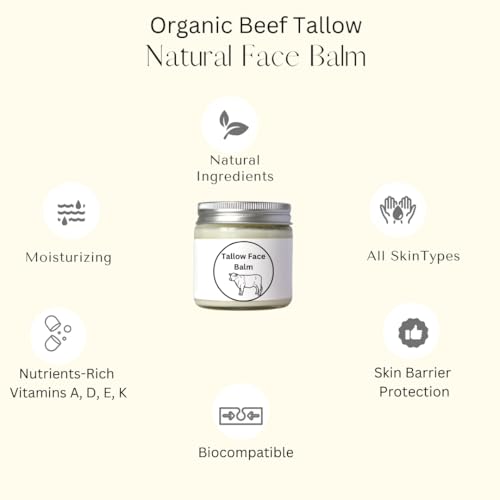 Organic Grass-Fed Beef Tallow-Raw Manuka Honey MGO 263+ Face Balm-Rich in Nutrients, Vitamin A,D and E, Natural Anti-Aging. Rose Fragance from natural Rose extract.