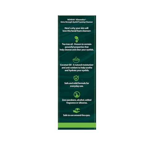 NOVEHA Demodex Eyelid Cleanser Foam | Extra Strength Tea Tree Oil Formula | Daily Face Wash For Eyelash, Demodex, MGD, Stye Eyes, Eye Irritations & Skin Dryness, 3.38 fl. oz. (100ml) - (Pack of 2)