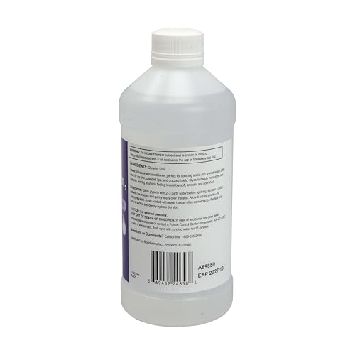A+Health Pure Glycerin, 16 Fl Ounces, Softens and Moisturizes Dry Skin, Vegetable Based, Paraben, Phthalate Free, Multi-Purpose, 99.5% Anhydrous, Made in USA