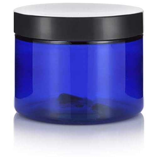 6 oz Cobalt Blue PET Plastic Jar With Black Smooth Lids (4 pack)