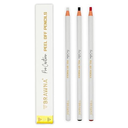 BRAWNA 3 Pcs Pro Contour Peel-Off Pencils - White, Black & Red - Wax Mapping Pencils for PMU, Microblading & Brow Artists - Precision Pre-Draw, Symmetry Mapping & Design Outlining - Long-Lasting