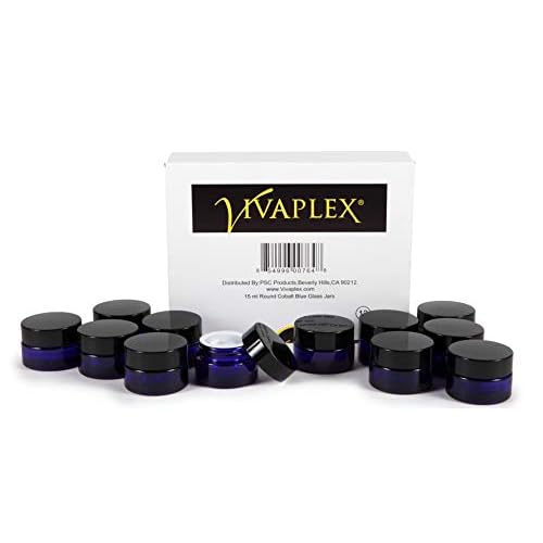 Vivaplex, 12, Cobalt Blue, 15 ml, Round Glass Jars, with Inner Liners and black Lids (Pack of 2)