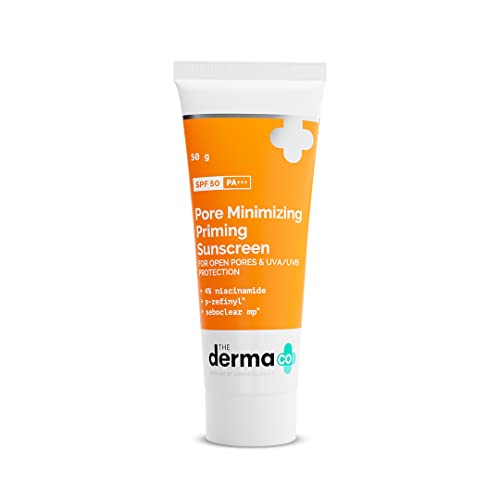The Derma Co Pore Minimizing Priming Sunscreen with SPF 50 & PA+++ | Reduces Pore Size & Excess Oil | 2-in-1 Primer with SPF | Matte Finish with No White Cast | 1.76 Oz/50g