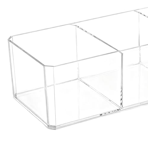 JAPCHET 3 Pack Acrylic Organizers, 3 Compartment Makeup Organizer, Clear Plastic Makeup Brush Holder Acrylic Pencil Holders for Vanity, Countertop, Desk, Kitchen, Bathroom, Makeup