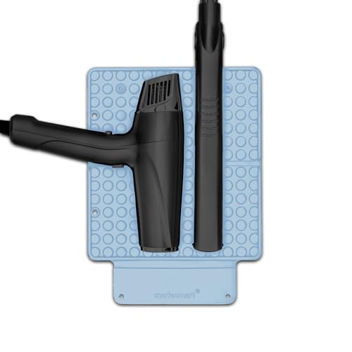 madesmart Portable Silicone Heat Mat, Heat-Resistant Silicone Pad for Straighteners & Curling Irons, Protects Vanity & Countertops, Wrap-Around Travel Design, Blue