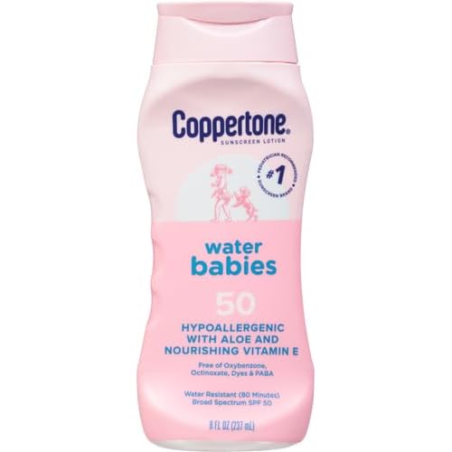 Coppertone WaterBabies Baby Sunscreen Lotion SPF 50, Hypoallergenic Sunscreen for Babies, Water Resistant, Pediatrician Recommended, 8 Fl Oz Bottle (Pack of 2)