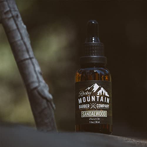 Rocky Mountain Barber Company Men¡¯s Sandalwood Beard Oil Featuring Grapeseed Oil, Coconut Oil, Argan Oil and Real Sandalwood Essential Oil
