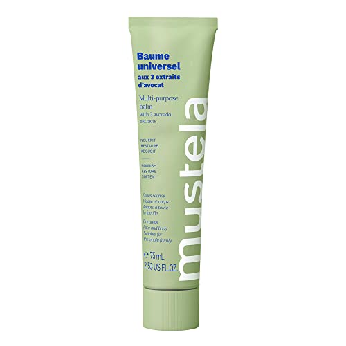 Mustela Multi-purpose Balm with 3 Avocado Extracts - Natural Cream Moisturizer for Face, Lip, Hand, Body & Dry Areas - For Baby, Kid & Adult - EWG Verified, Fragrance-Free & Vegan - 2.53 fl. oz.