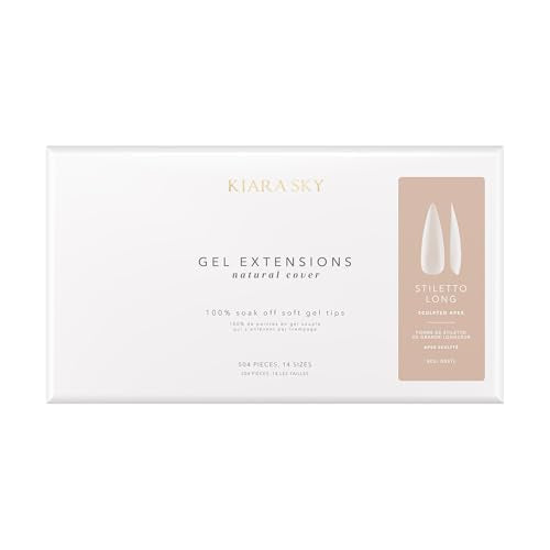 Kiara Sky Gel Nail Extension Tips ? Natural Cover, 504 pieces, Sculpted - Stiletto shape, Large (L)
