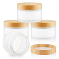 4 Pack 200ml/6.8 oz Glass Jars,Refillable Round Wide-mouth Jars Pot with Bamboo Lids,Empty Cosmetic Storage Containers for Lotion,Spice,Powder,Body Butter,Moisturiser,Cream,Candle Making (Frosted)