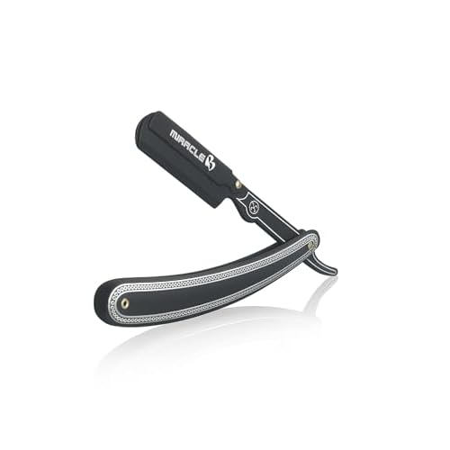 MIRACLE Professional Barber Straight Edge Razor ? Black Wooden Handle Men's Shaving Razor, Compatible with Half Edge Steel Blades ? Classic Close Shave for Barbers & Personal Grooming