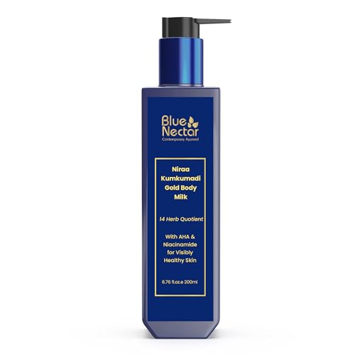Blue Nectar Gold Body Milk for Women & Men | Body Lotion with Plant Based AHA & Niacinamide | Moisturizer for Body | All Skin Types (14 Herbs, 6.76 Fl Oz)