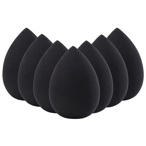 7Pcs Soft Makeup Sponges Set, Latex Free Blender Beauty Sponge for All Skin Types, Professional Application of Liquid, Cream and Powder Makeup, Dry & Wet Use Blender sponge, Black