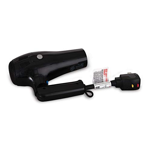 Sunbeam HD3010-005 Retractable Cord Folding Handheld Hair Dryer with Concentrator, 1875 Watts, Cool Shot Button, Tourmaline Ionic, Black