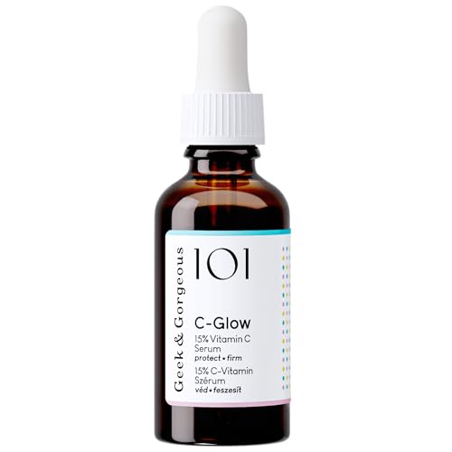 Geek & Gorgeous - C-Glow - lightweight, water-like 15% Vitamin C + Ferulic acid & Vitamin E Serum, protects against environmental damage, boosts collagen & evens skin tone - all skin types, 1 oz